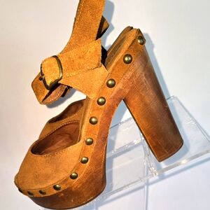 Vintage Splendid "Woodies" Suede Wooden Platform Sandals US Size 7 M